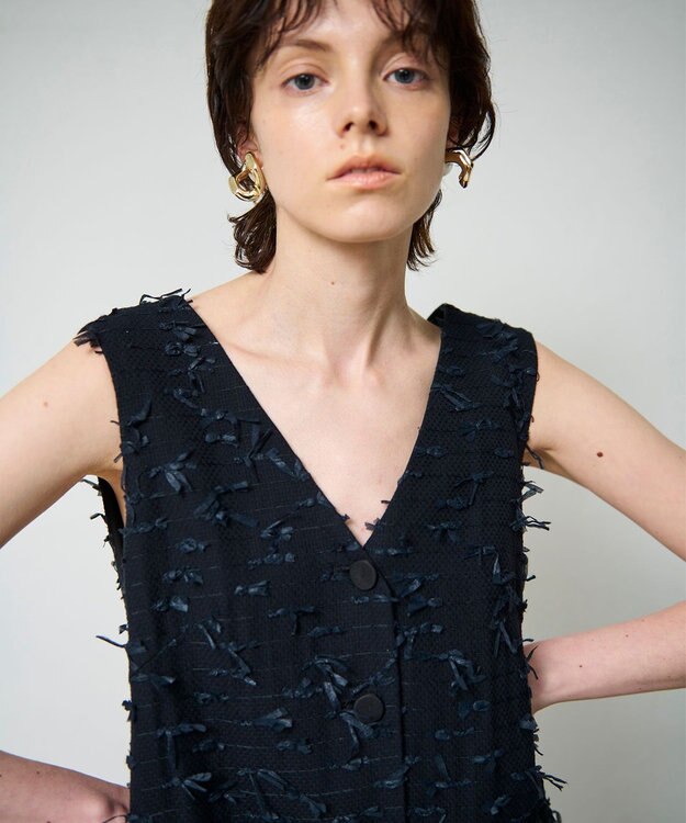 GRACE CONTINENTAL リボンヤーンジレドレス ブラック