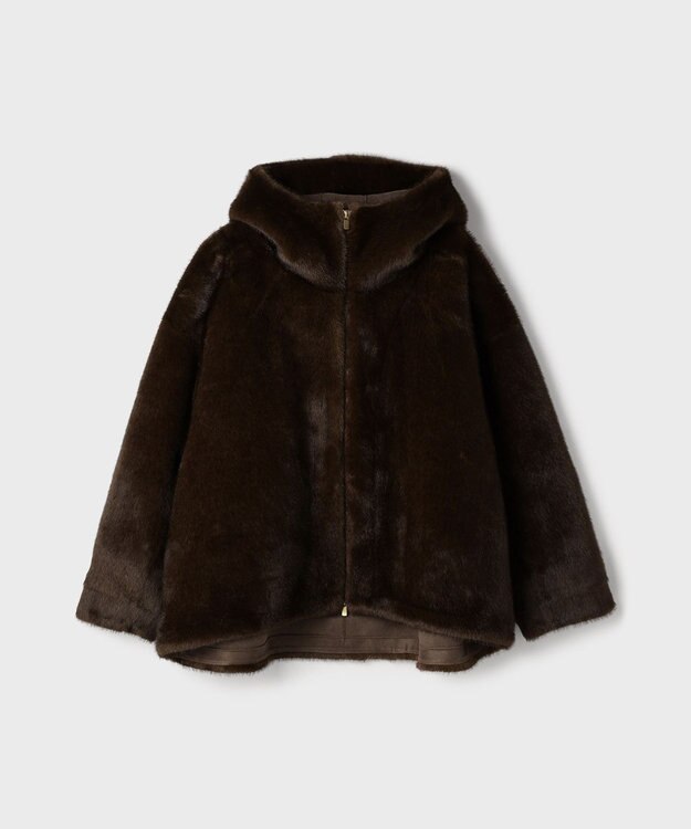 GRACE CONTINENTAL フェイクミンクフードジャケット ダークブラウン