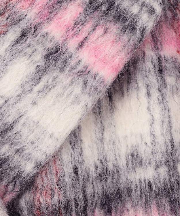 GRACE CONTINENTAL シャギーチェックピーコート ピンク