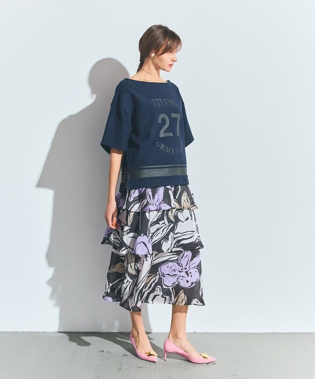 GRACE CONTINENTAL プリントレイヤードスカート ブラック