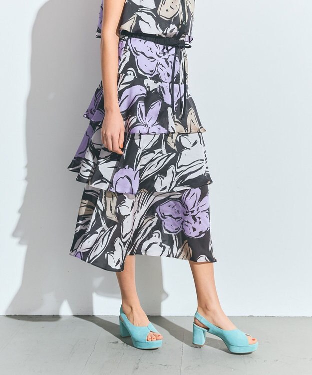 GRACE CONTINENTAL プリントレイヤードスカート ブラック