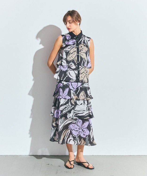 GRACE CONTINENTAL プリントレイヤードスカート ブラック