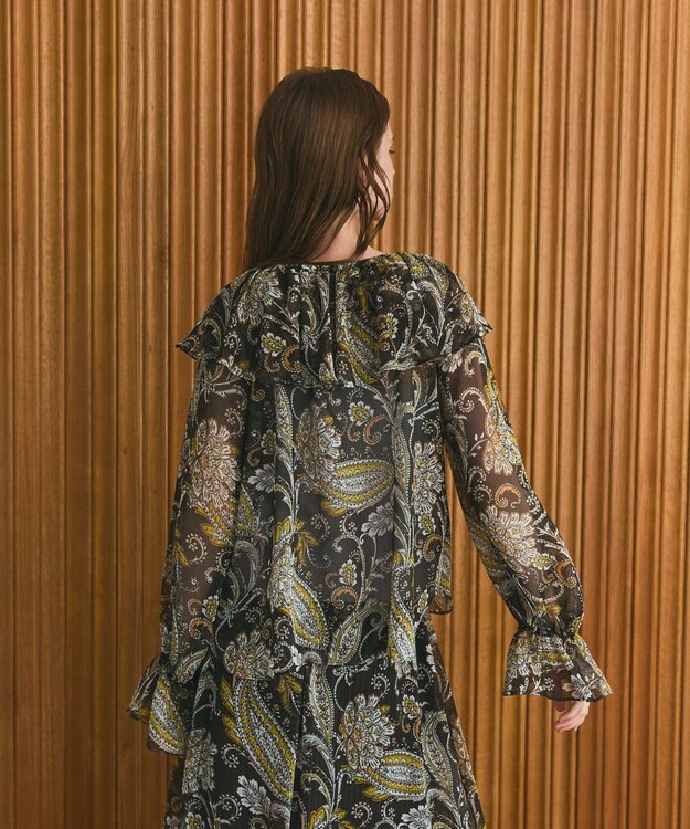 GRACE CONTINENTAL ラメストライププリントブラウス ブラウン