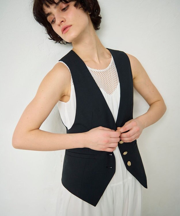 GRACE CONTINENTAL リネン混ツイルジレ ブラック