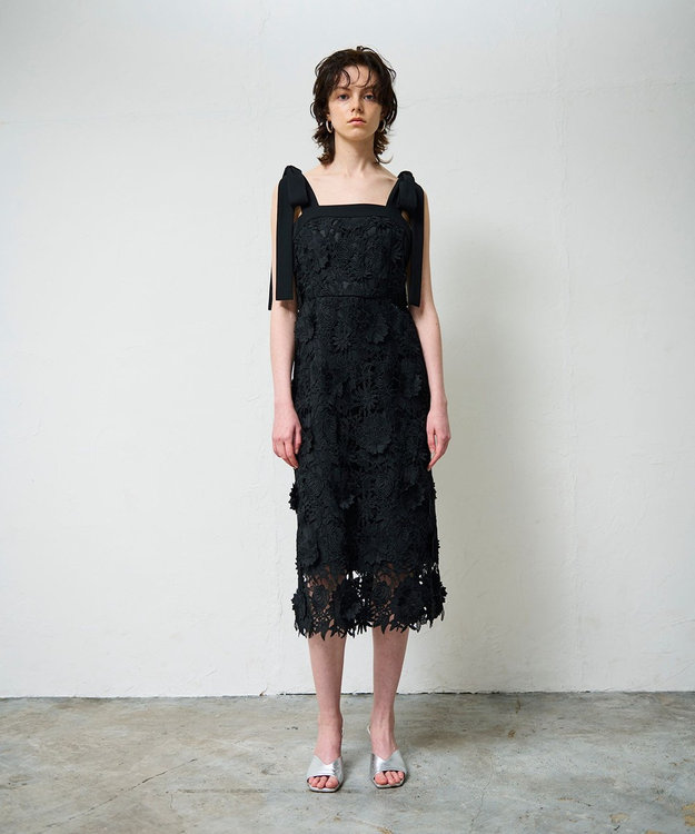 GRACE CONTINENTAL ケミカルフラワーレースワンピース ブラック
