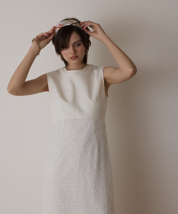 GRACE CONTINENTAL フェザー刺繍コンビワンピース ホワイト