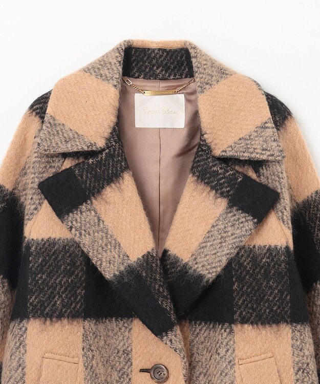 GRACE CONTINENTAL シャギーチェックチェスターコート キャメル