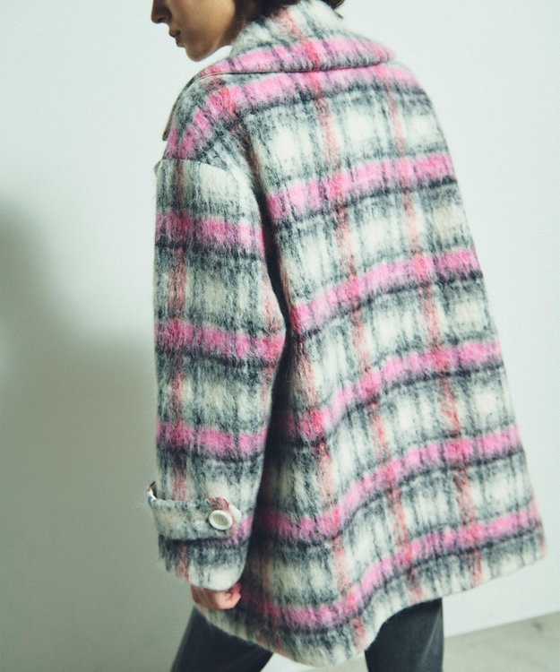 GRACE CONTINENTAL シャギーチェックピーコート ピンク