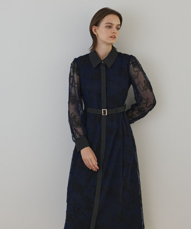 GRACE CONTINENTAL チュールコードレースワンピース ネイビー