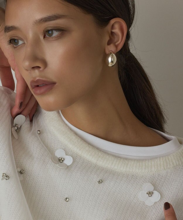 GRACE CONTINENTAL チュール刺繍ニットトップ ホワイト