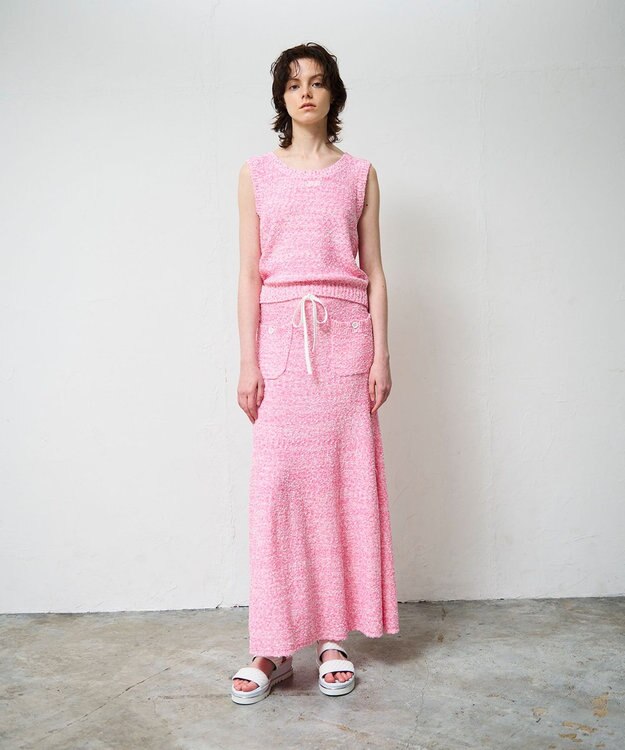 GRACE CONTINENTAL ネップツイードニットノースリーブ ピンク