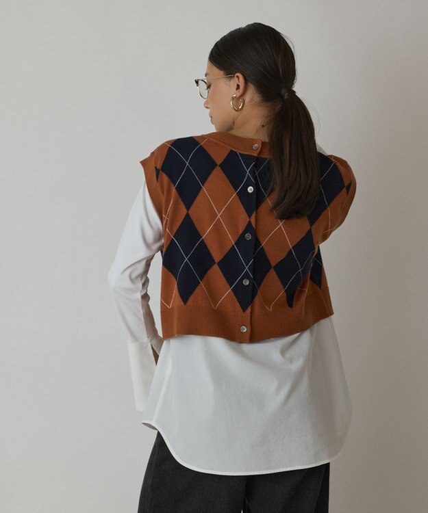 GRACE CONTINENTAL アーガイルニットベスト オレンジ