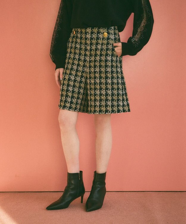 GRACE CONTINENTAL シャイニーツイードハーフパンツ ネイビー