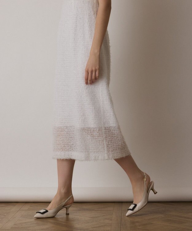 GRACE CONTINENTAL フェザー刺繍コンビワンピース ホワイト