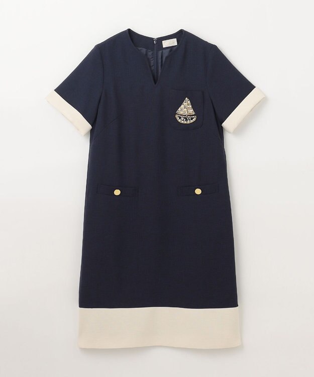 GRACE CONTINENTAL ビジューエンブレムワンピース ネイビー