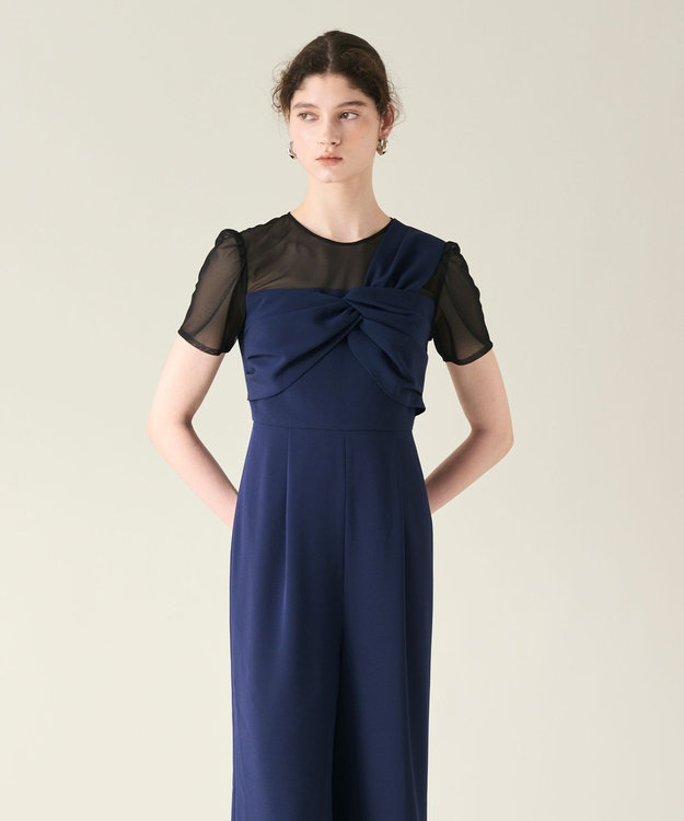 GRACE CONTINENTAL ドレープリボンサロペット ネイビー