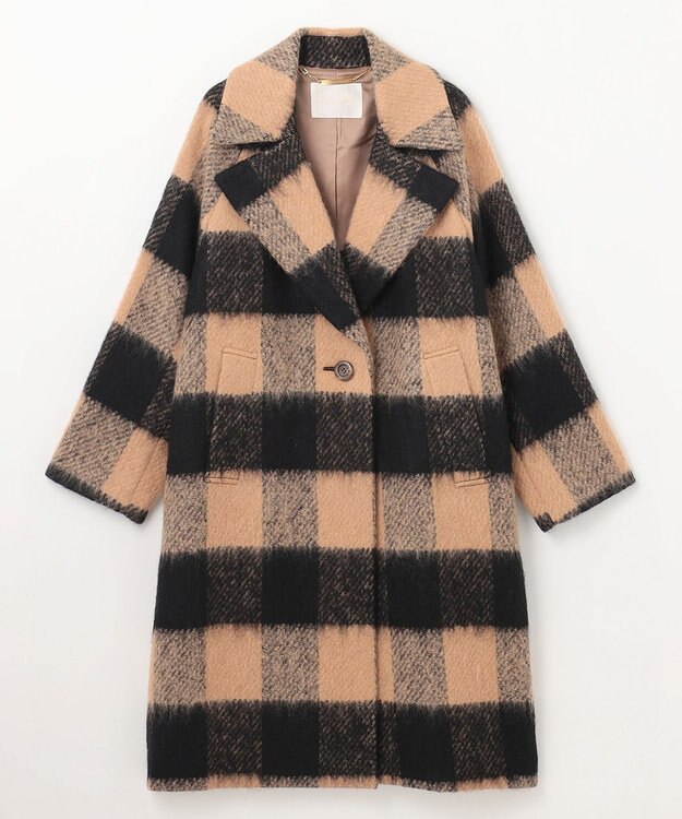 GRACE CONTINENTAL シャギーチェックチェスターコート キャメル