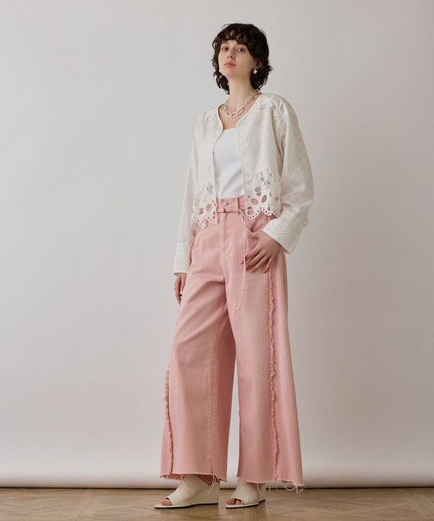 GRACE CONTINENTAL フリンジバギーパンツ ピンク