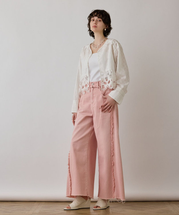 GRACE CONTINENTAL フリンジバギーパンツ ピンク