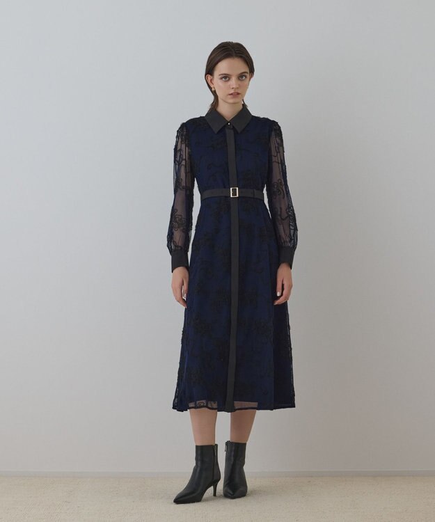 GRACE CONTINENTAL チュールコードレースワンピース ネイビー