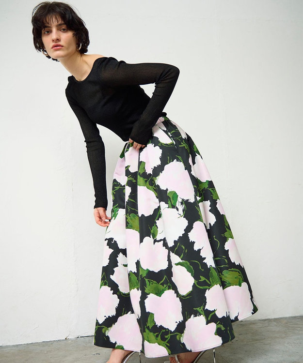 GRACE CONTINENTAL グログランボタニカルスカート ブラック