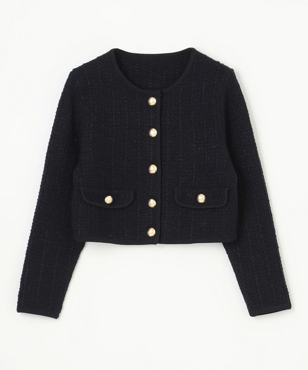 GRACE CONTINENTAL ツイードショートニットカーディガン ブラック