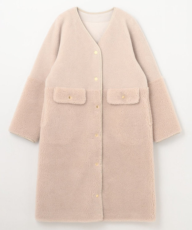 GRACE CONTINENTAL ノーカラーボアムートンコート ベージュ