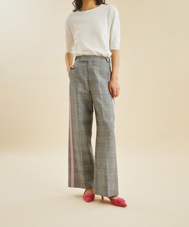 GRACE CONTINENTAL サイドラインチェックパンツ グレー