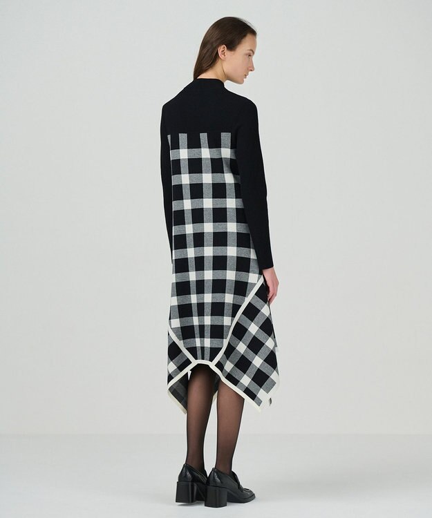 GRACE CONTINENTAL チェックイレヘムニットワンピース ブラック