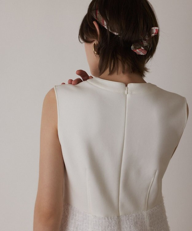 GRACE CONTINENTAL フェザー刺繍コンビワンピース ホワイト