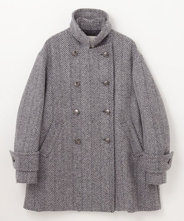 GRACE CONTINENTAL ヘリンボーンピーコート グレー
