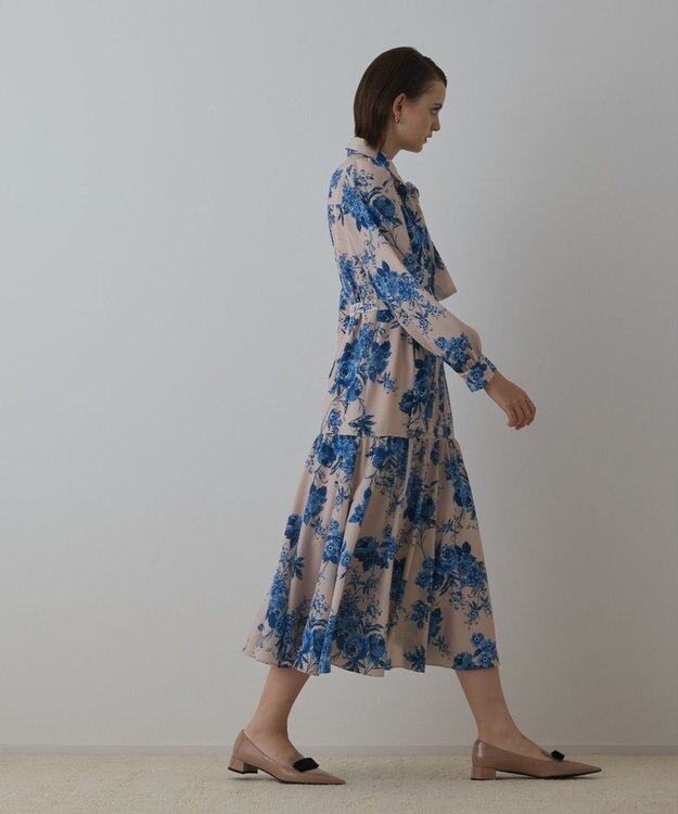 GRACE CONTINENTAL ブーケフラワープリントワンピース ベージュ