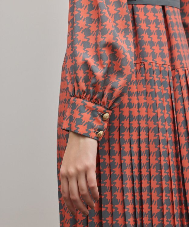 GRACE CONTINENTAL バイカラーチェックプリントワンピース レッド