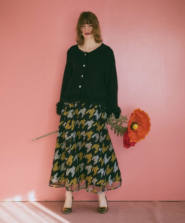 GRACE CONTINENTAL ラメフェザーフリンジカーディガン ブラック