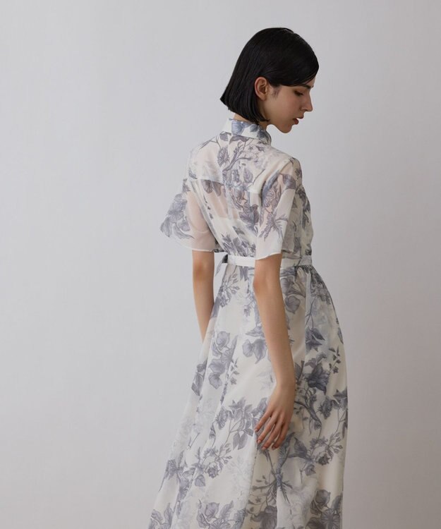 GRACE CONTINENTAL シャドーフラワープリントワンピース グレー