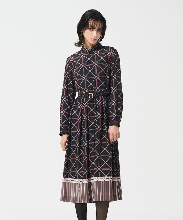 GRACE CONTINENTAL チェーンベルトプリントワンピース ブラック