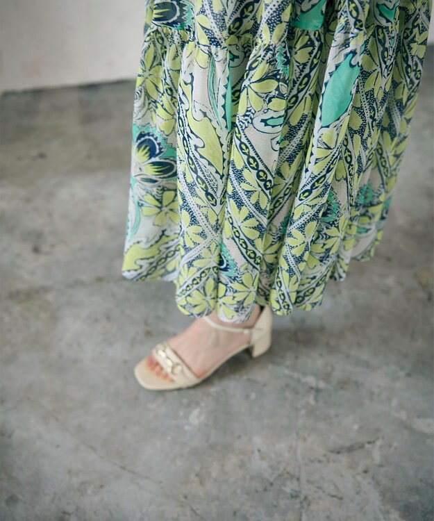 GRACE CONTINENTAL シフォンプリントティアードワンピース イエロー