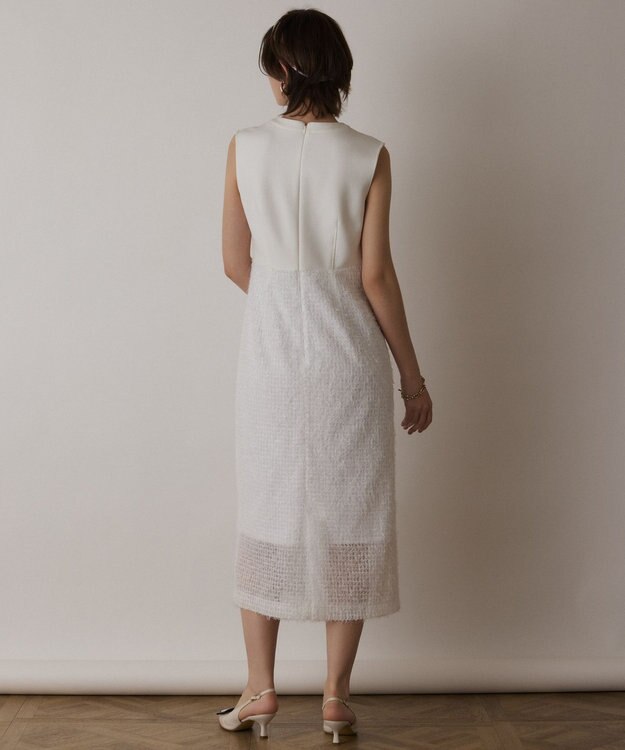 GRACE CONTINENTAL フェザー刺繍コンビワンピース ホワイト