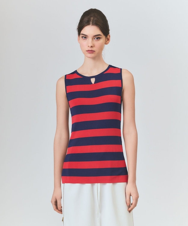 GRACE CONTINENTAL ラインニットノースリーブ レッド