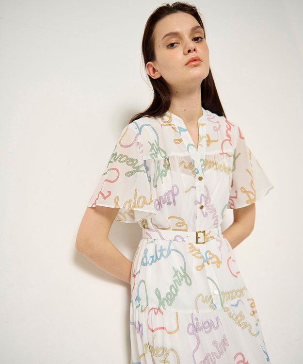 GRACE CONTINENTAL ロープロゴプリントワンピース ホワイト