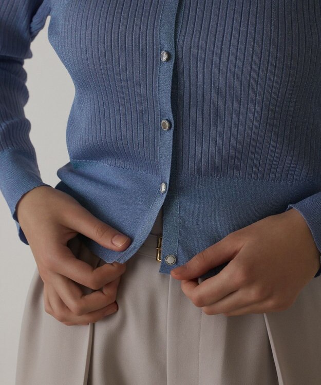 GRACE CONTINENTAL ラメリブシアーニットカーディガン ブルー