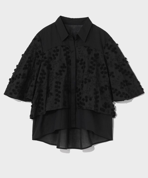 GRACE CONTINENTAL フラワーembケープブラウス ブラック