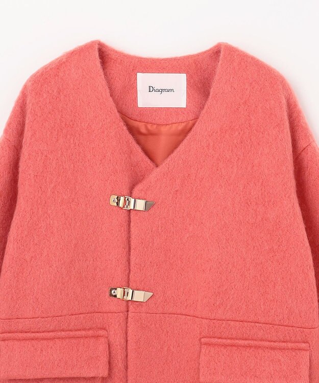 GRACE CONTINENTAL ノーカラーシャギーコート ピンク