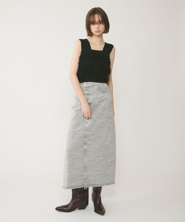 GRACE CONTINENTAL フリンジニットベアトップ ブラック