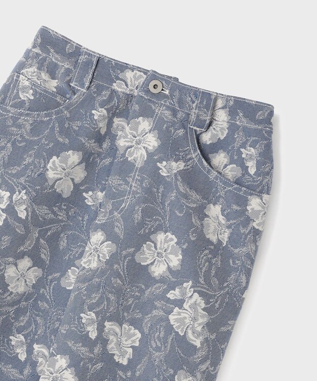 GRACE CONTINENTAL ボタニカルジャガードスカート ブルー