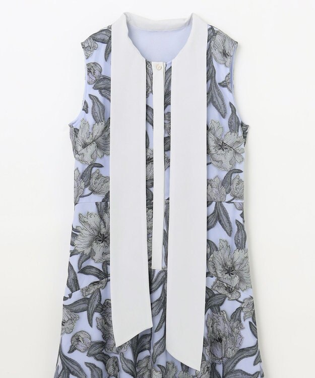 GRACE CONTINENTAL フラワー刺繍ミディドレス サックス