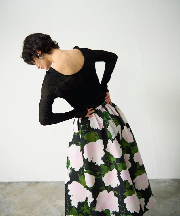 GRACE CONTINENTAL グログランボタニカルスカート ブラック