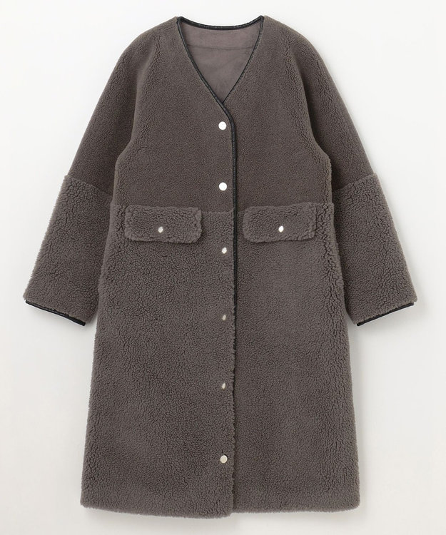 GRACE CONTINENTAL ノーカラーボアムートンコート グレー