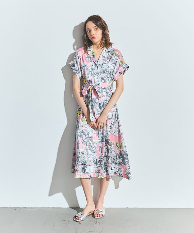 GRACE CONTINENTAL リゾートプリントツイルドレス ピンク