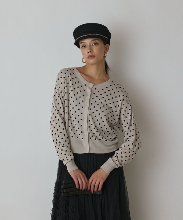 GRACE CONTINENTAL ドットフロッキーニットカーディガン シルバー